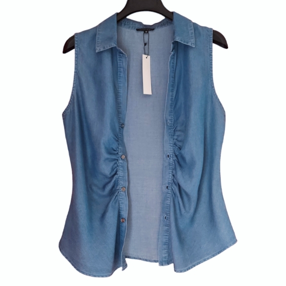 Womens Denim Tank Top S. M. L. Button Down Sleeveless Shirt 100%  Tencel Soft - Picture 4 of 12